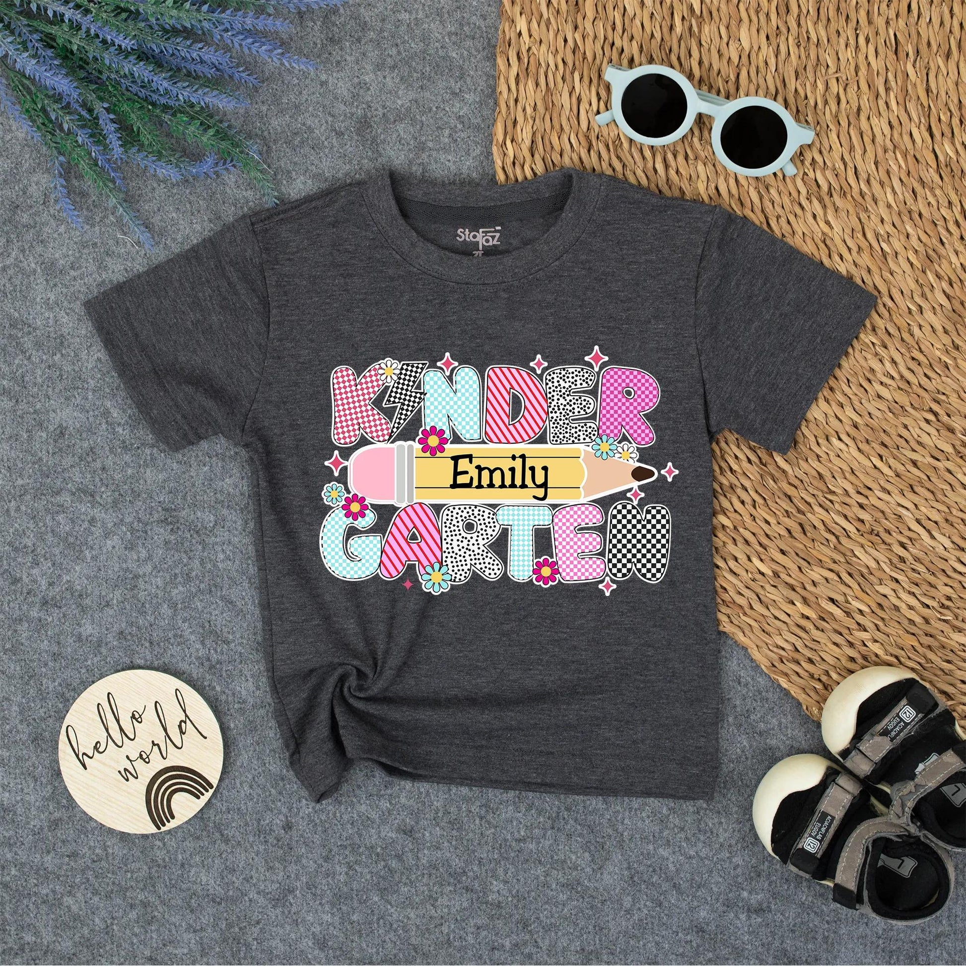 Kindergarten Girl's Custom Name Shirt - Back to School Tee with Whimsical Design - Emily's First Day Gift