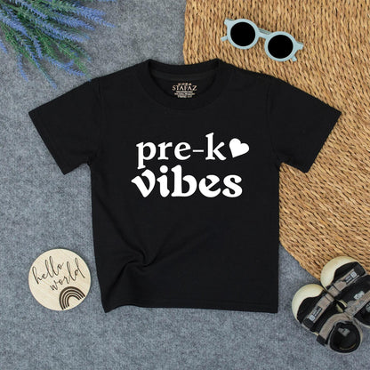Pre-K Vibes Heart Shirt - Cute Back to School Tee for Toddler Girls, Cheerful Pink Preschool Outfit, Modern First Day of School Tee for Kids (139 chars)