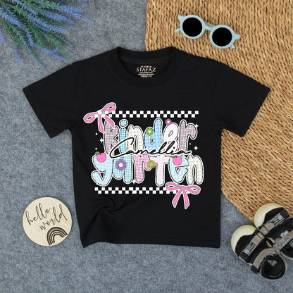 Kindergarten Rainbow Checkerboard Name Shirt Personalized Pink Flower Bows Custom Back To School Girl First Day Outfit