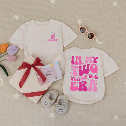 Custom Name In My Two Years Old Era Baby Romper, Trendy Second Birthday Outfit for Toddler Girl Boy Bodysuit Unique 2nd Bday Gift