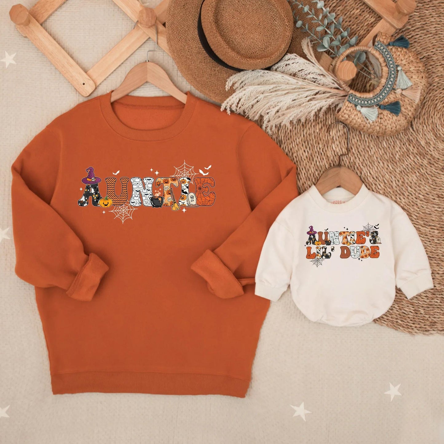 Custom Auntie and Little Dude Matching Halloween Sweatshirts Spooky Duo Fall Aunt Nephew Family Outfits