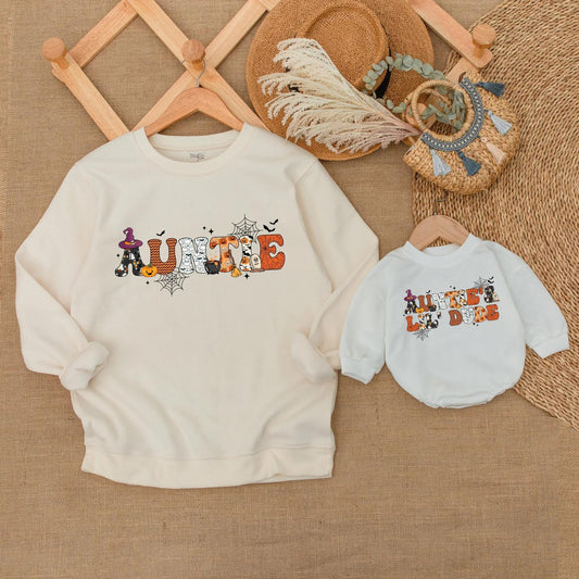 Custom Auntie and Little Dude Matching Halloween Sweatshirts Spooky Duo Fall Aunt Nephew Family Outfits
