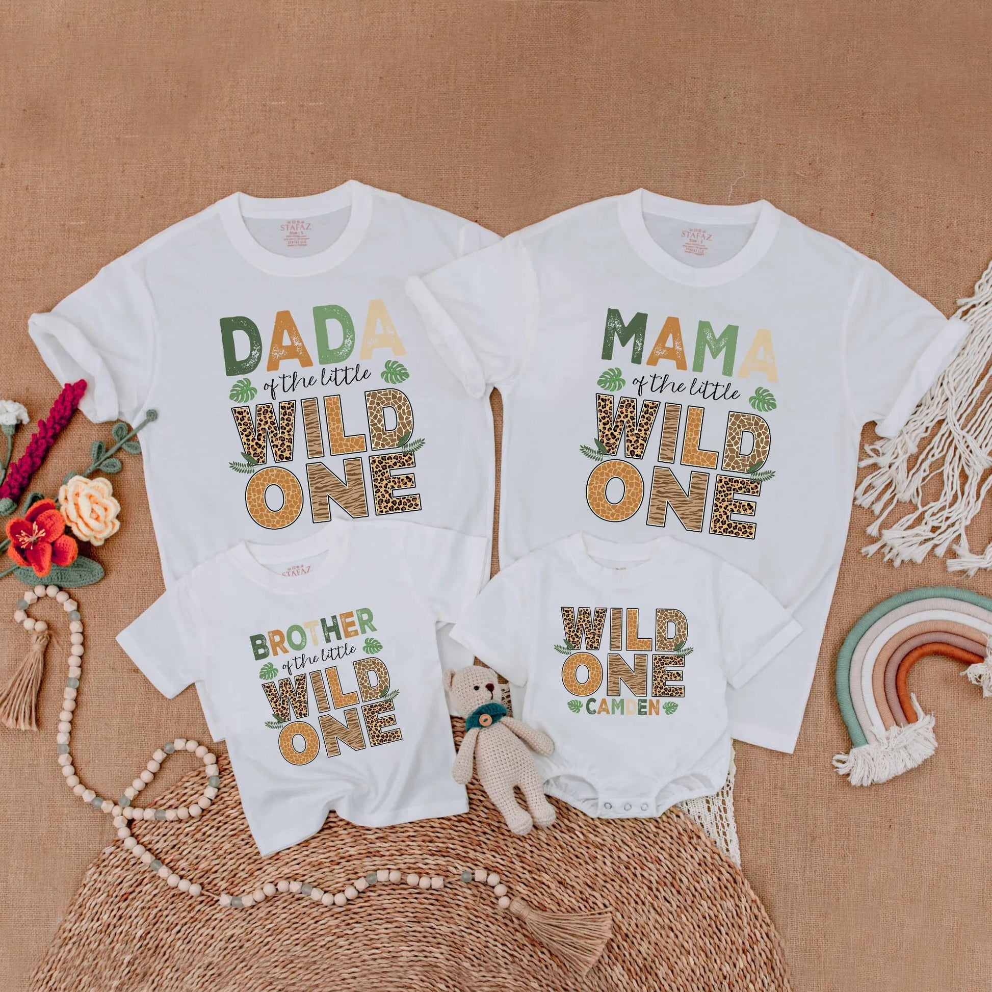 Custom Family Matching Wild One Birthday Shirts Mama Dada Brother Safari Zoo Animal Print 1st Birthday Boy Gift Outfit