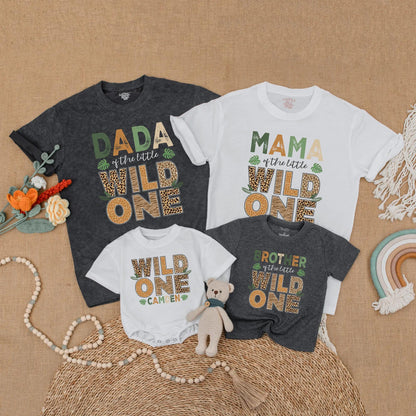 Custom Family Matching Wild One Birthday Shirts Mama Dada Brother Safari Zoo Animal Print 1st Birthday Boy Gift Outfit