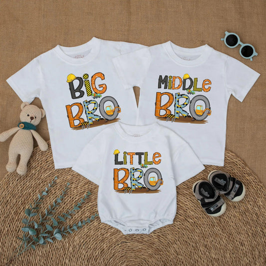 Big Brother Little Brother Construction Matching Shirts Reveal Outfits Toddler Boy Baby Announcement Clothes
