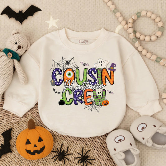 Custom Name Cousin Crew Halloween Romper: Spooky Squad Goals! Matching Baby Outfit for Family Trip Fun, Kids' Personalized Costume, Comfy Fall Cotton (139)