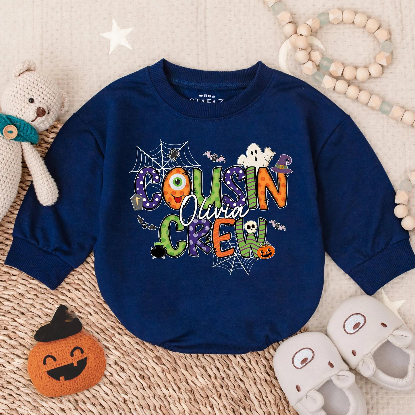 Custom Name Cousin Crew Halloween Romper: Spooky Squad Goals! Matching Baby Outfit for Family Trip Fun, Kids' Personalized Costume, Comfy Fall Cotton (139)