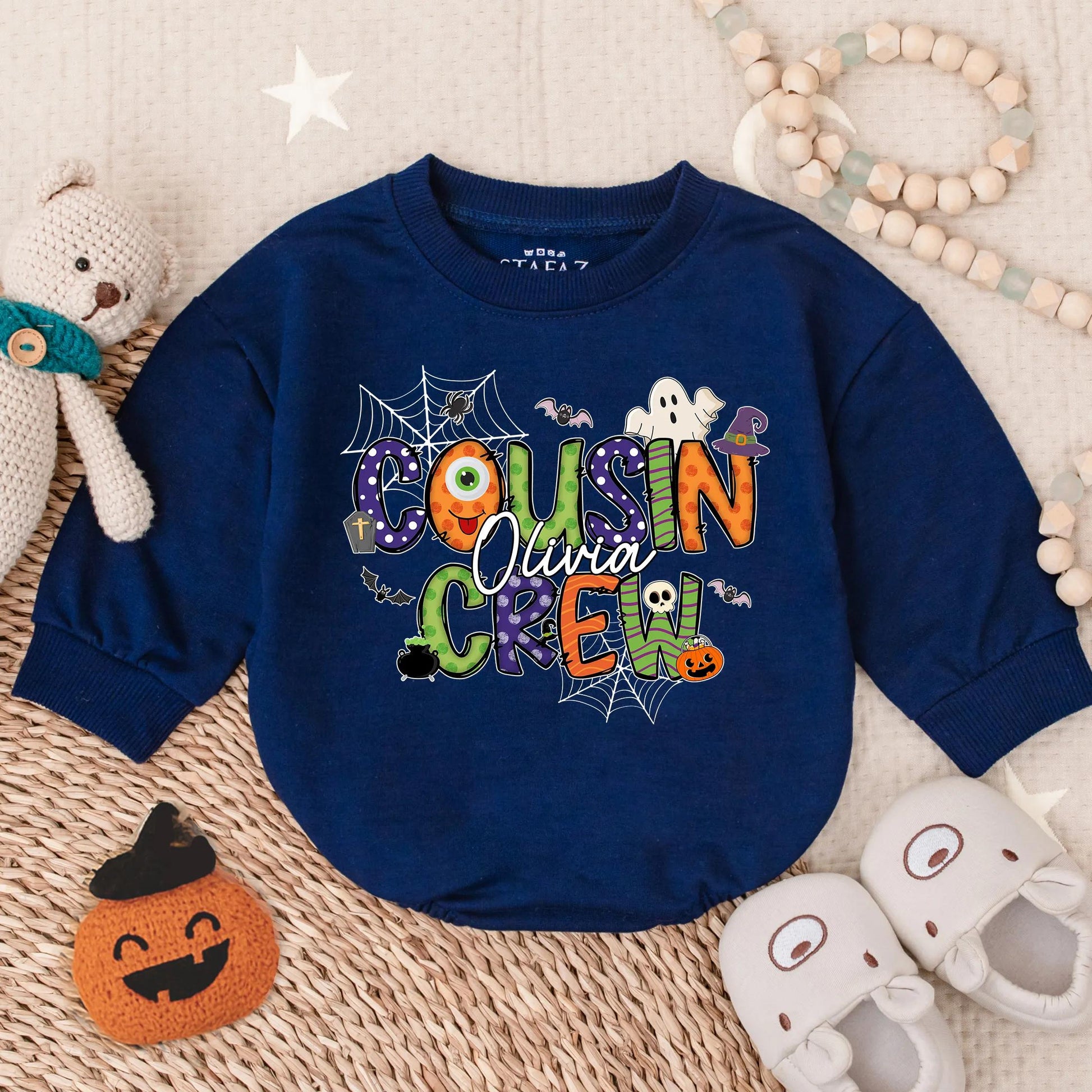 Custom Name Cousin Crew Halloween Romper: Spooky Squad Goals! Matching Baby Outfit for Family Trip Fun, Kids' Personalized Costume, Comfy Fall Cotton (139)