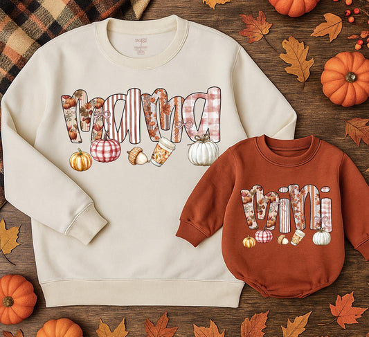 Mama and Mini Fall Sweatshirts Set: Vintage Pumpkin Patch Matching Outfit, Retro Autumn Mom & Baby Sweaters, Thanksgiving Outfit, Cozy Halloween Clothes