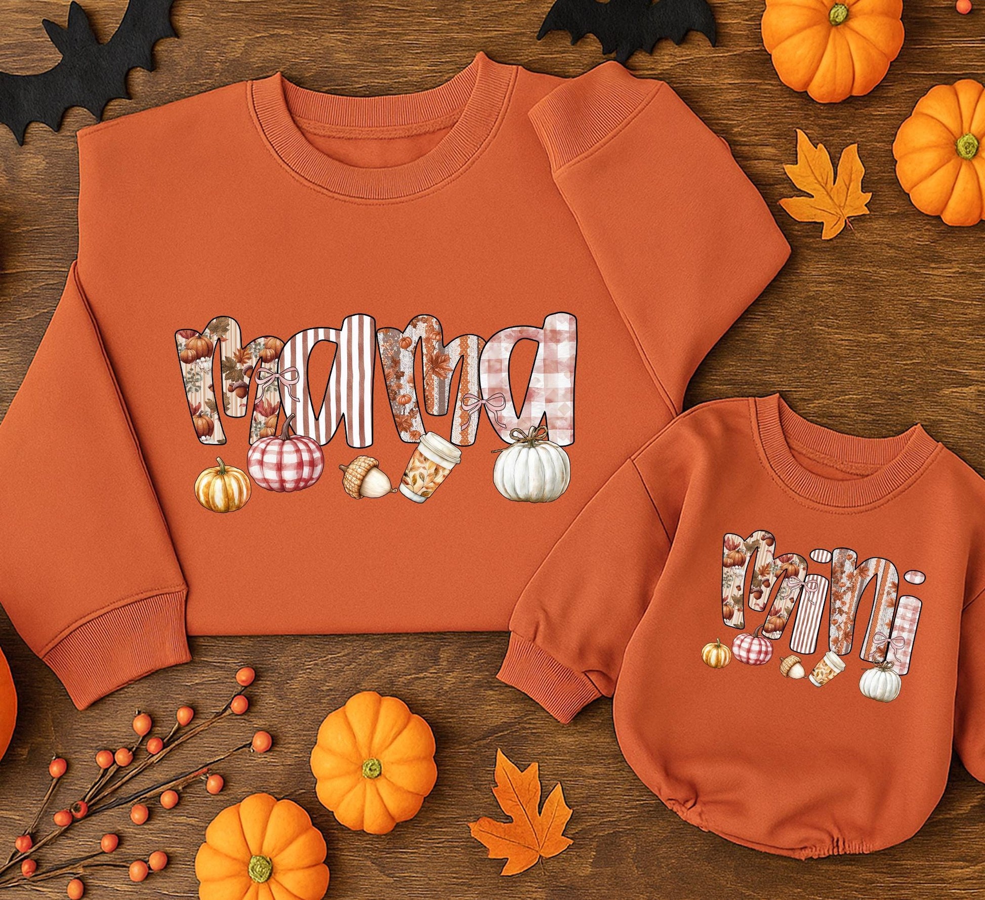 Mama and Mini Fall Sweatshirts Set: Vintage Pumpkin Patch Matching Outfit, Retro Autumn Mom & Baby Sweaters, Thanksgiving Outfit, Cozy Halloween Clothes