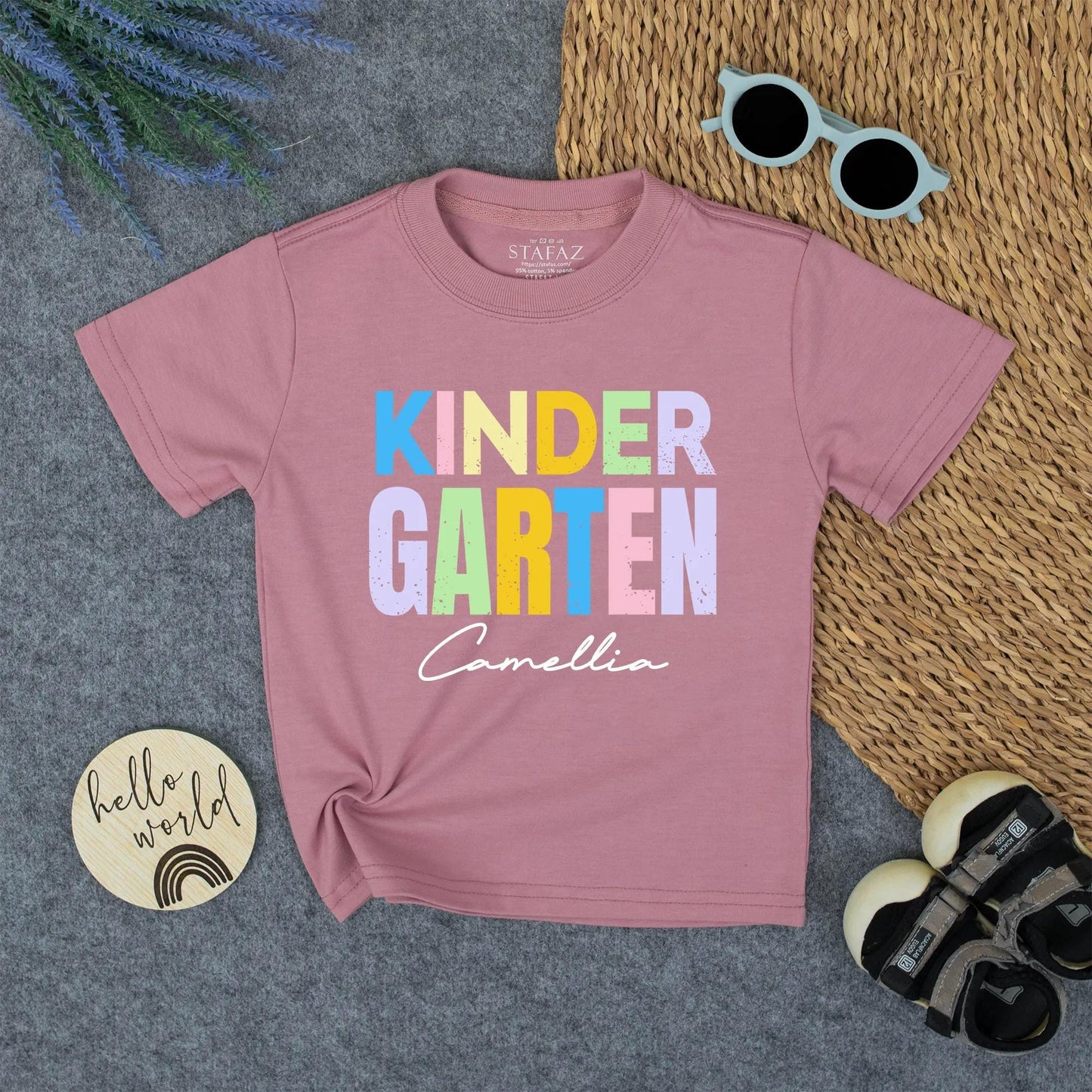 Personalized Kindergarten Shirt for Girls Custom Name Back to School Rainbow Pastel Tee Cute First Day Preschool Outfit Cheerful Design