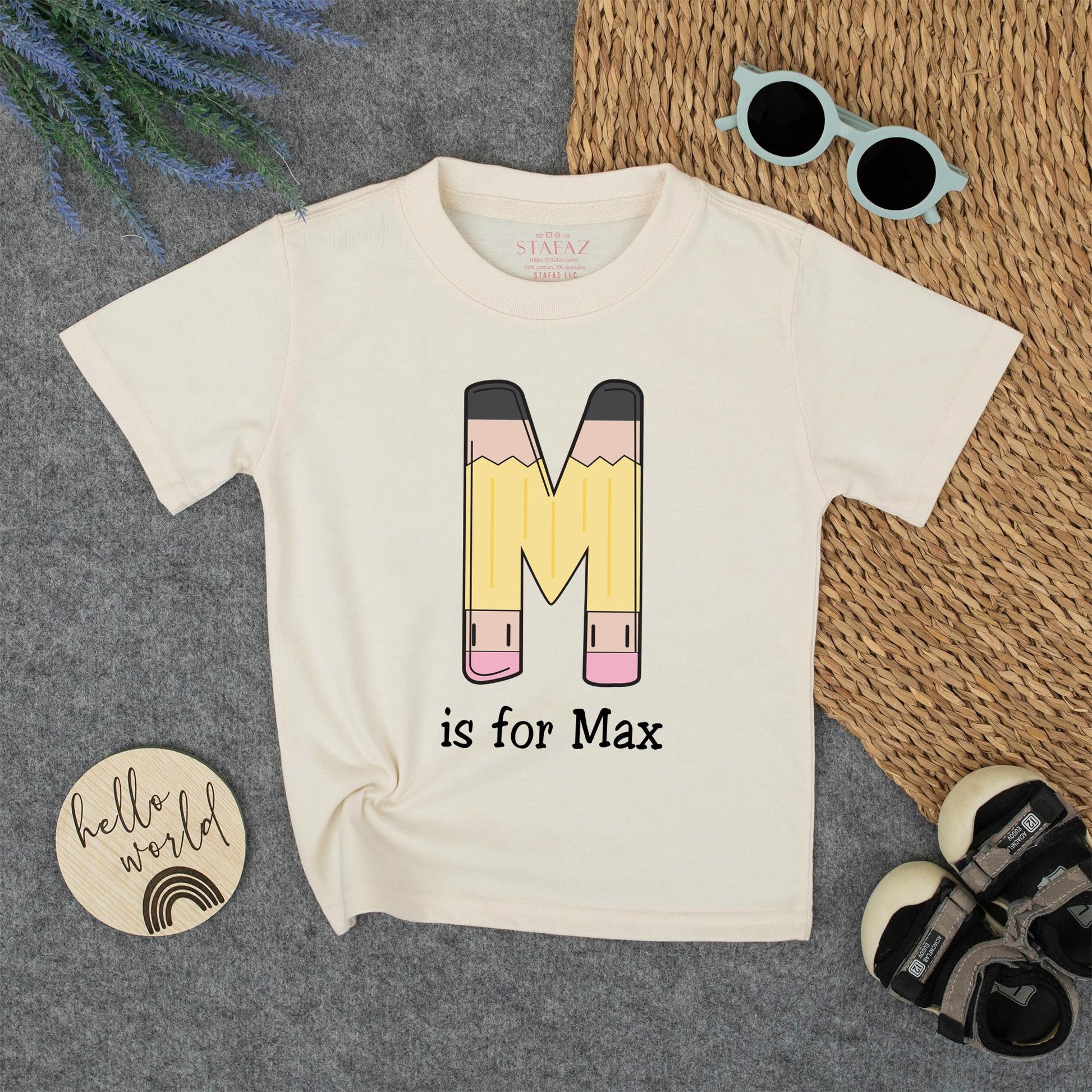 Pencil 'M' is for Max Kid Shirt First Day of School Outfit Toddler Custom Name Tee Back to School Boy