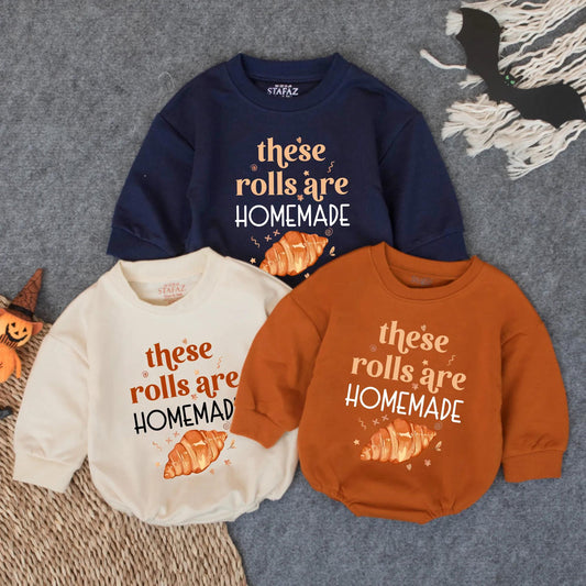 These Rolls Are Homemade Baby Bubble Romper First Thanksgiving Outfit Fall Infant Clothes Cute Croissant Design