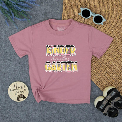 Custom Hailey Kindergarten Pencil Stripe Name Shirt Cute Pink Heart First Day Back to School Girls Toddler Tee