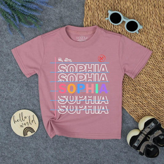 Back to School Sophia Name Shirt, Pastel Colors Notebook Design Kids Tee, Kindergarten First Day Outfit, Personalized