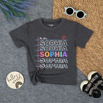 Back to School Sophia Name Shirt, Pastel Colors Notebook Design Kids Tee, Kindergarten First Day Outfit, Personalized