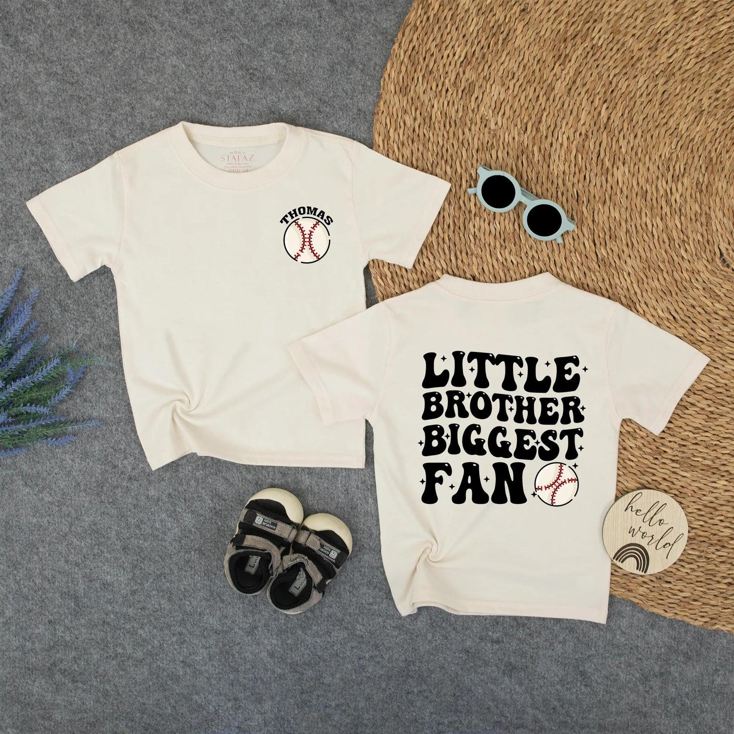 Custom Thomas Baseball Shirt for Little Brother - Biggest Fan Toddler Tee, Personalized Game Day Outfit, Sporty Kids T-Shirt with Red Stitching
