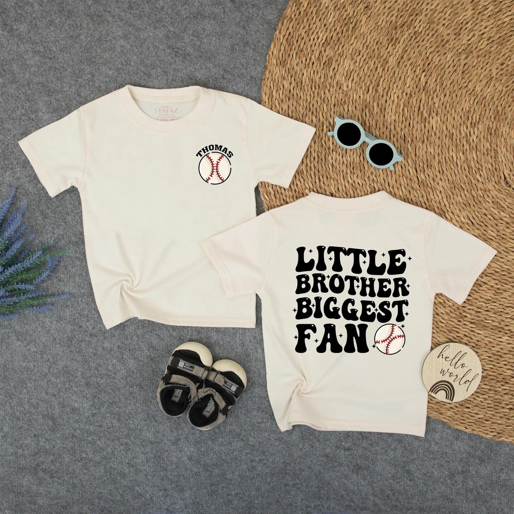 Custom Thomas Baseball Shirt for Little Brother - Biggest Fan Toddler Tee, Personalized Game Day Outfit, Sporty Kids T-Shirt with Red Stitching