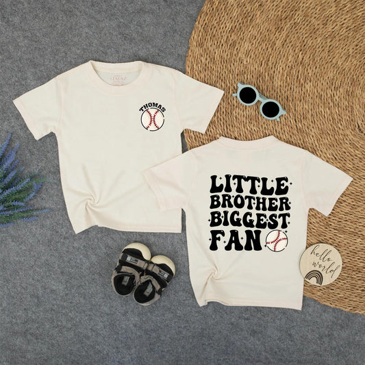 Custom Thomas Baseball Shirt for Little Brother - Biggest Fan Toddler Tee, Personalized Game Day Outfit, Sporty Kids T-Shirt with Red Stitching