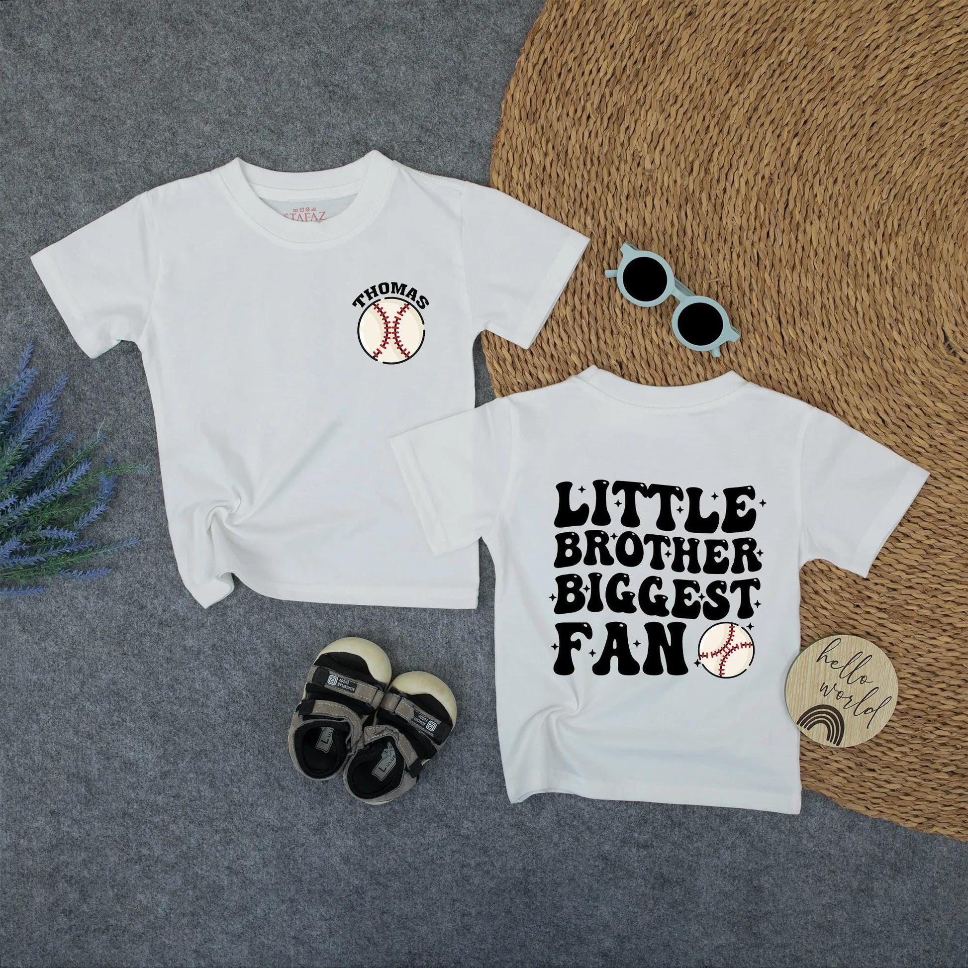 Custom Thomas Baseball Shirt for Little Brother - Biggest Fan Toddler Tee, Personalized Game Day Outfit, Sporty Kids T-Shirt with Red Stitching