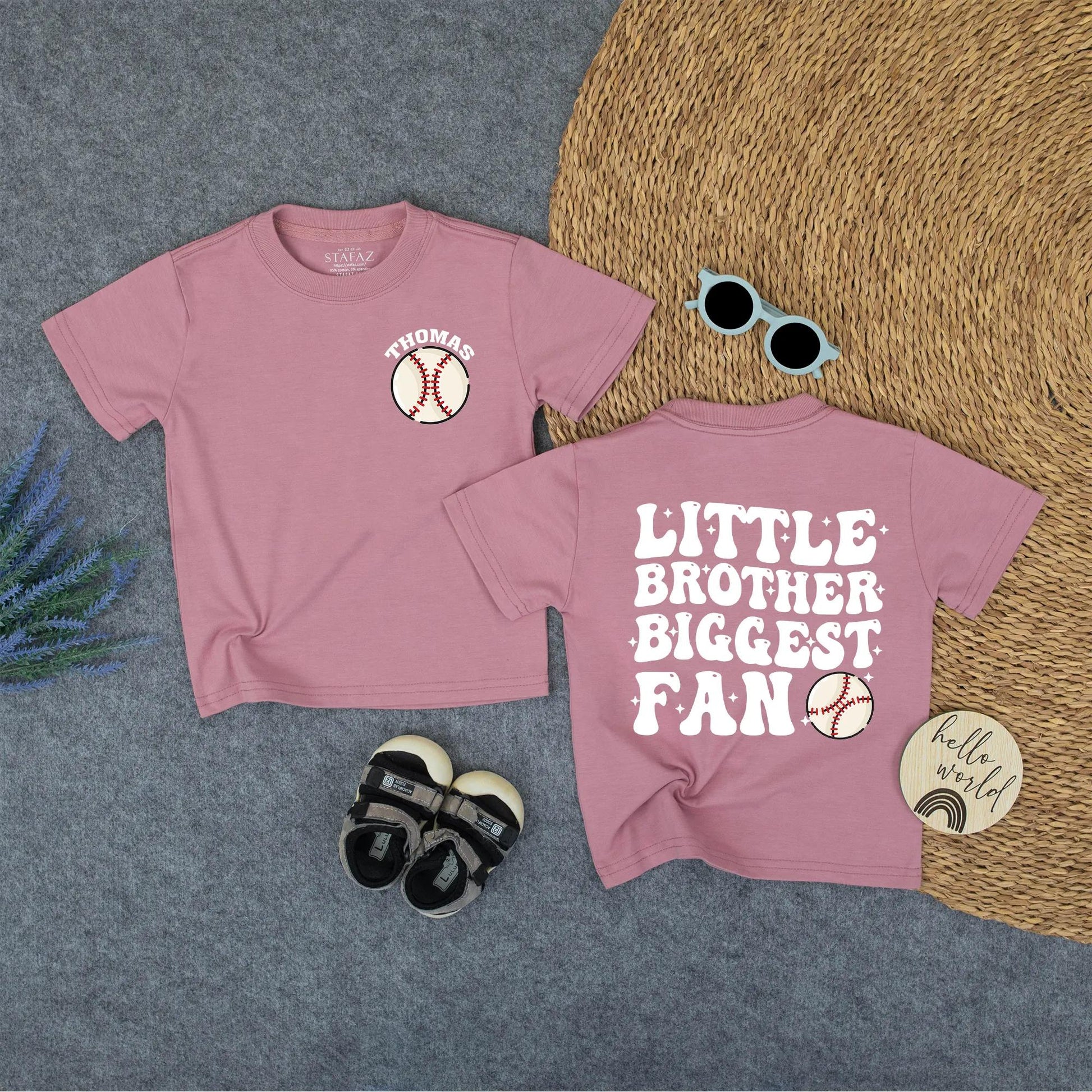 Custom Thomas Baseball Shirt for Little Brother - Biggest Fan Toddler Tee, Personalized Game Day Outfit, Sporty Kids T-Shirt with Red Stitching