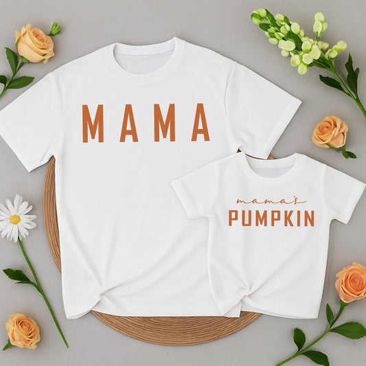 Mama and Mama's Pumpkin Matching Fall Shirts Mommy and Me Outfits Rust Orange Cotton Comfortable