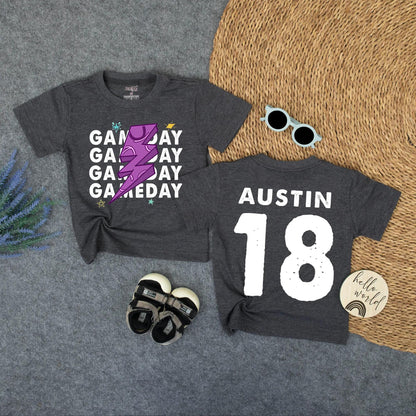 Custom Gameday Austin 18 Youth Football Tee with Lightning Bolt & Stars Design for Kids Back To School Outfit