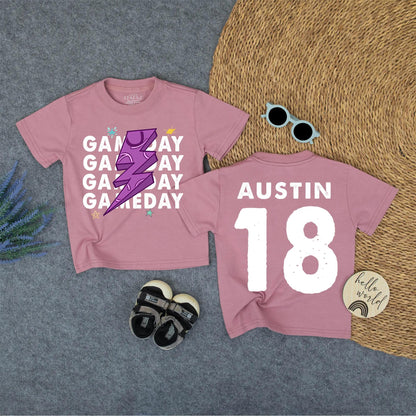 Custom Gameday Austin 18 Youth Football Tee with Lightning Bolt & Stars Design for Kids Back To School Outfit