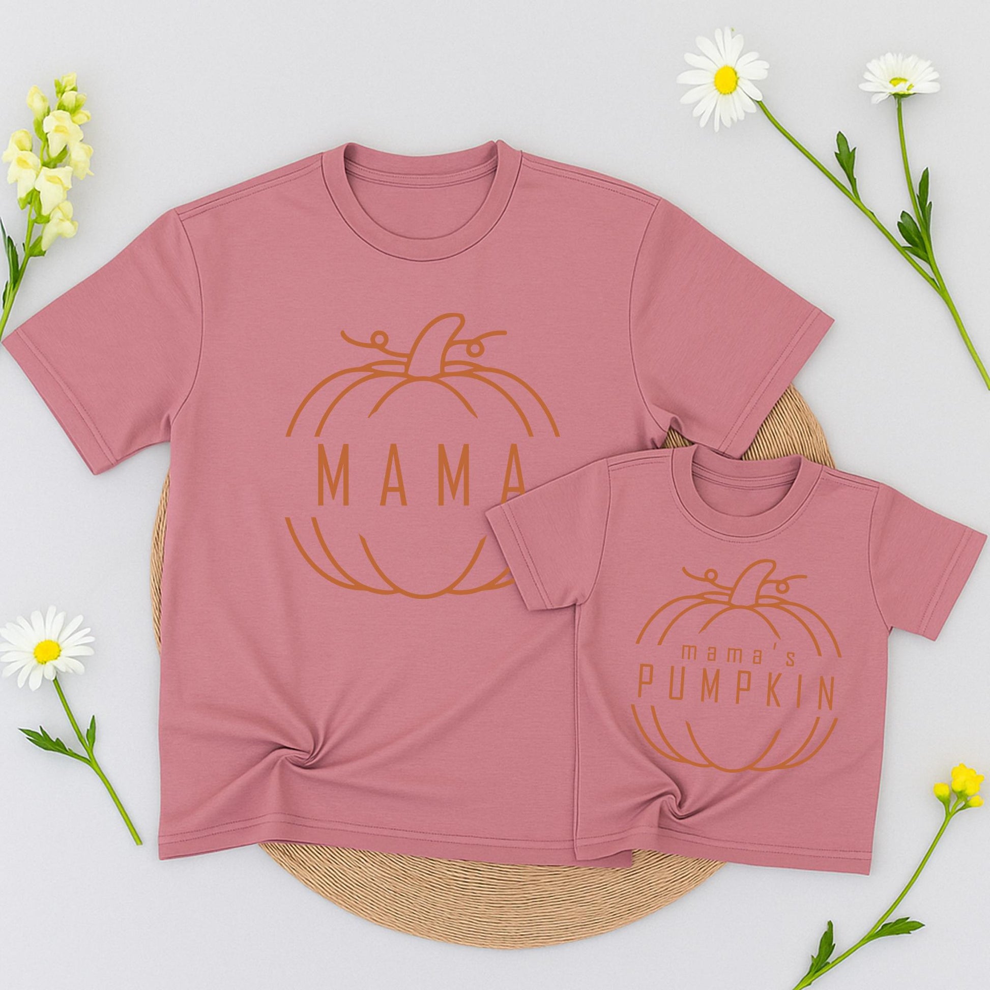 Matching Mama & Mama's Pumpkin Fall T-Shirts, Mommy and Me Thanksgiving Outfits, Earthy Brown Graphic Tees, Family Matching, Fall Gift, Kids Shirt (138)