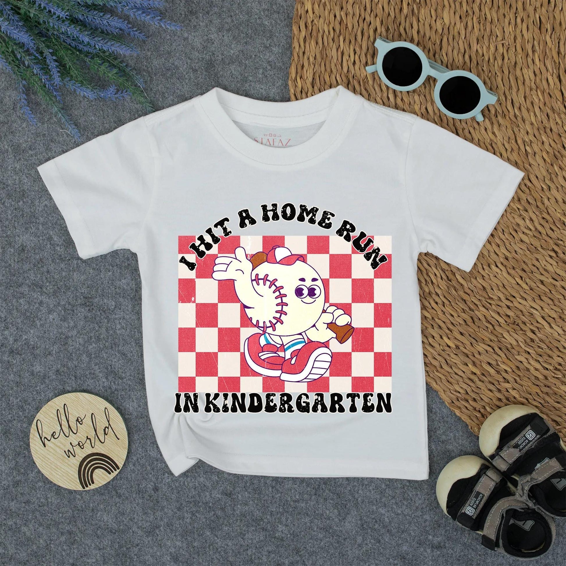 I Hit A Homerun In Kindergarten Baseball School Kids Shirt Toddler Tee Retro Vintage Character Design