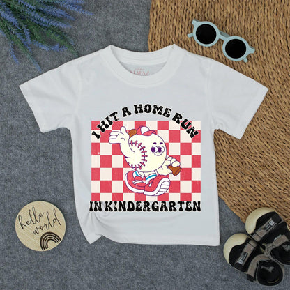 I Hit A Homerun In Kindergarten Baseball School Kids Shirt Toddler Tee Retro Vintage Character Design