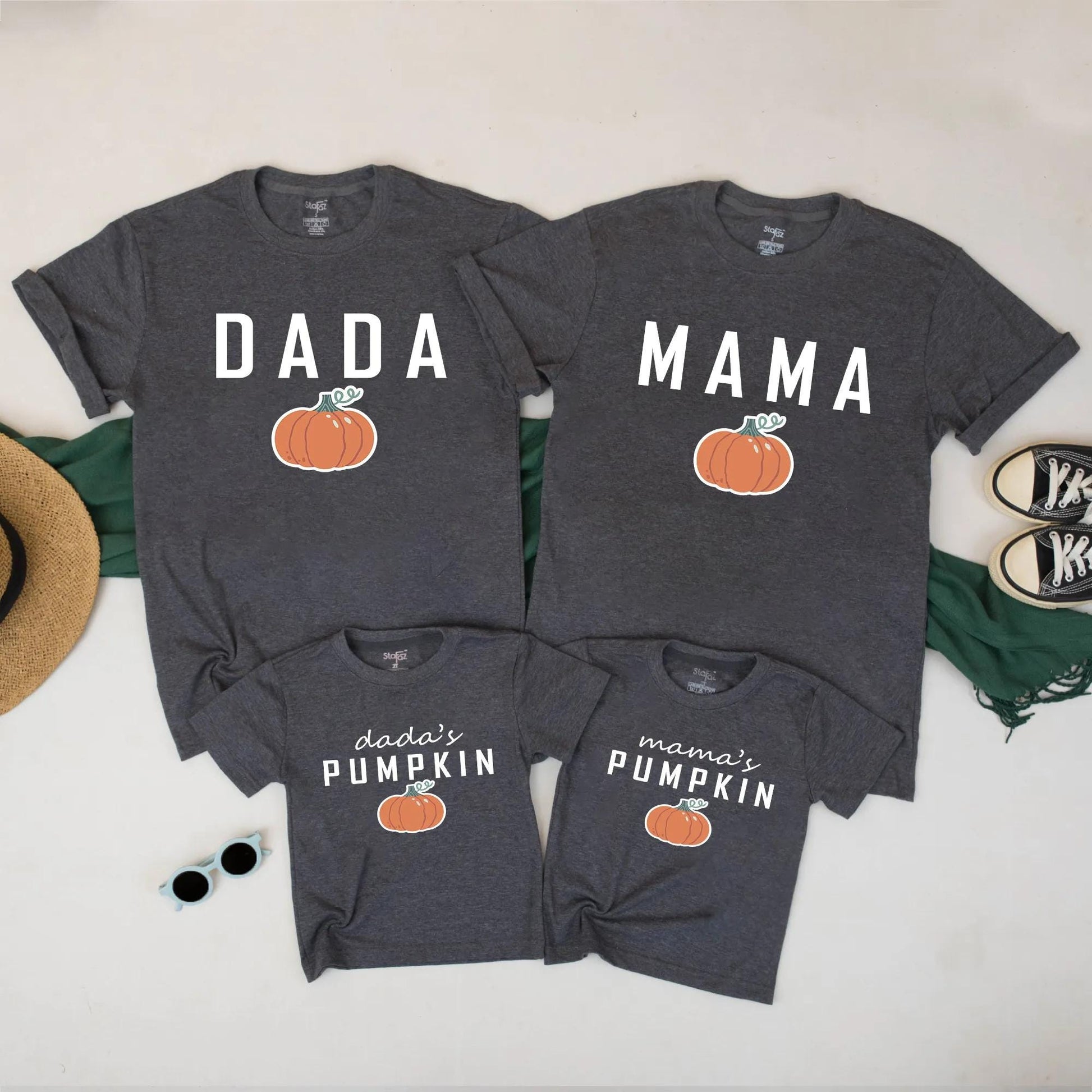 Matching Family Fall Pumpkin Shirts, Mama Dada Thanksgiving Tees, Cute Autumn Outfit Set, Harvest Season, Comfy Cotton Top for Baby, Toddler, Kids (139 chars)