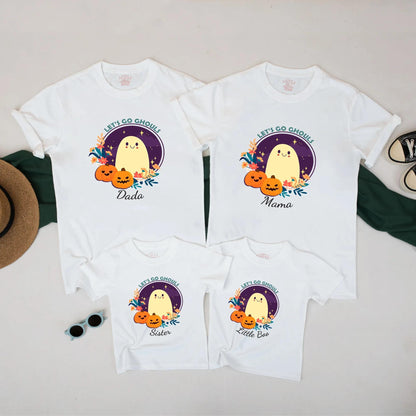 Let's Go Ghouls Halloween Matching Family Shirts, Cute Ghost & Pumpkins Fall Tee for Dada, Mama, Sister, Little Boo Cotton Outfit (134 chars)