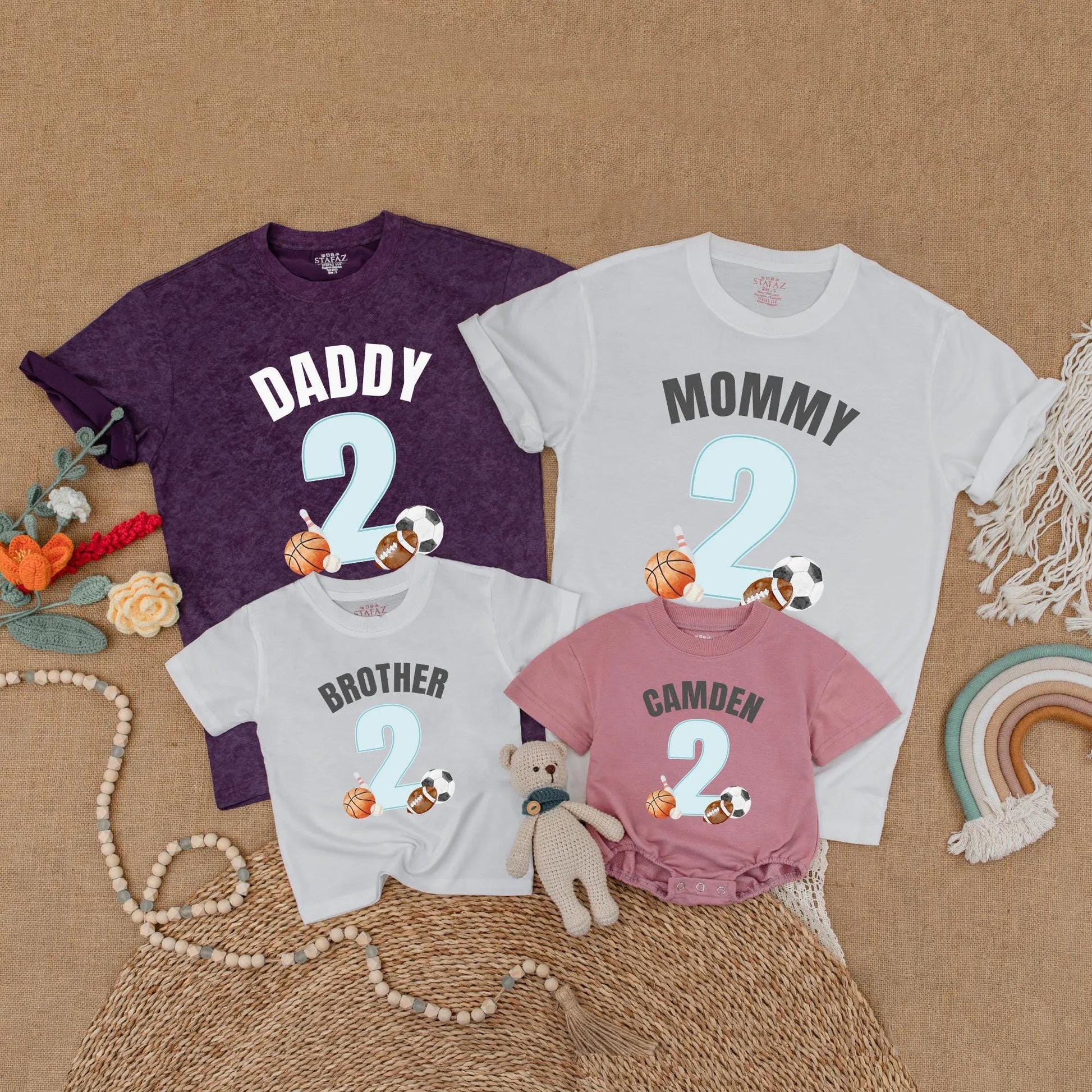 Sports Birthday Family Matching Shirt "Daddy Mommy Brother" 2nd Birthday 2 Blue Balls