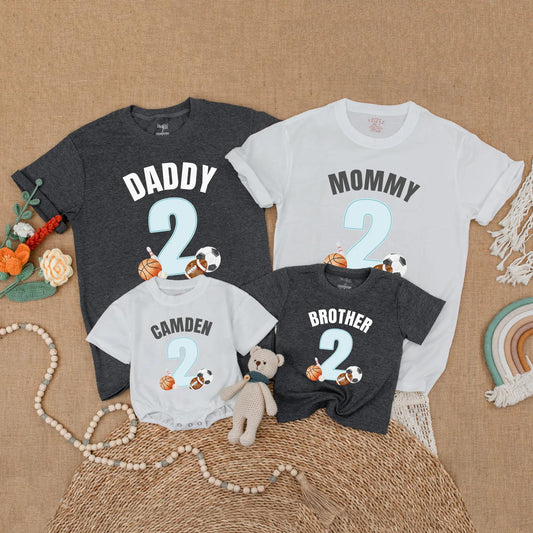 Sports Birthday Family Matching Shirt "Daddy Mommy Brother" 2nd Birthday 2 Blue Balls