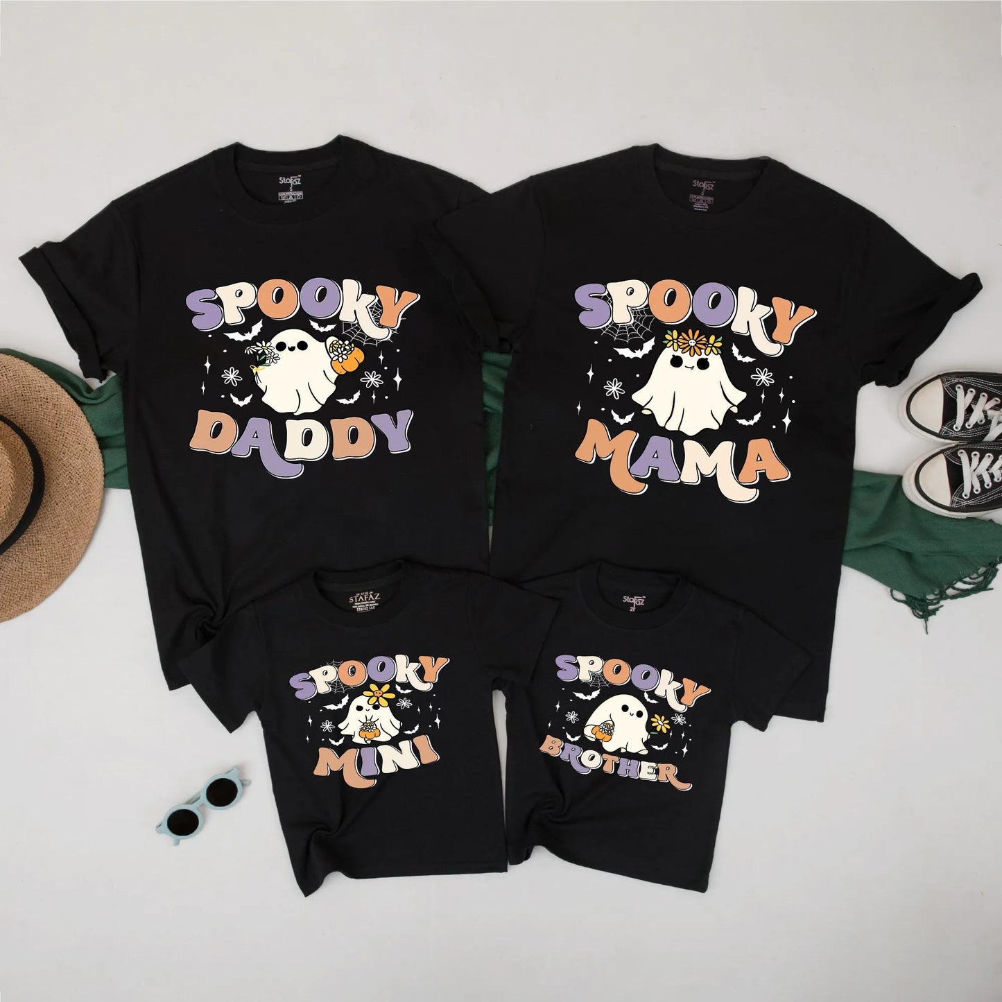 Spooky Family Halloween Matching Shirts, Cute Ghost Fall Outfits for Daddy, Mama, Brother, Mini Boo Crew Tees, Retro Design