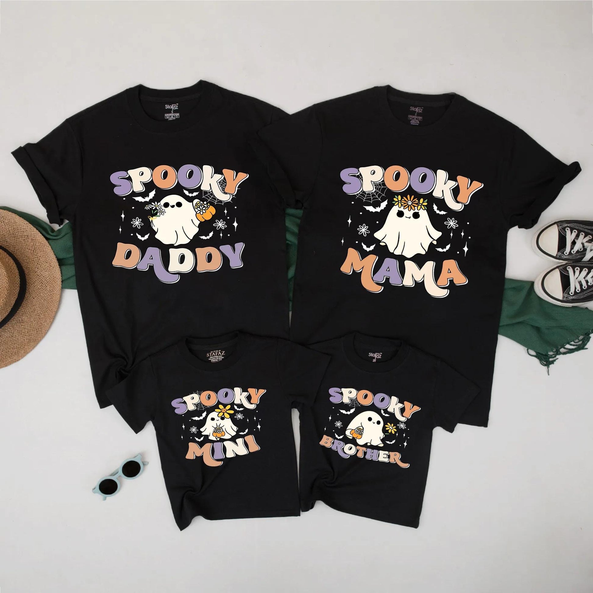 Spooky Family Halloween Matching Shirts, Cute Ghost Fall Outfits for Daddy, Mama, Brother, Mini Boo Crew Tees, Retro Design