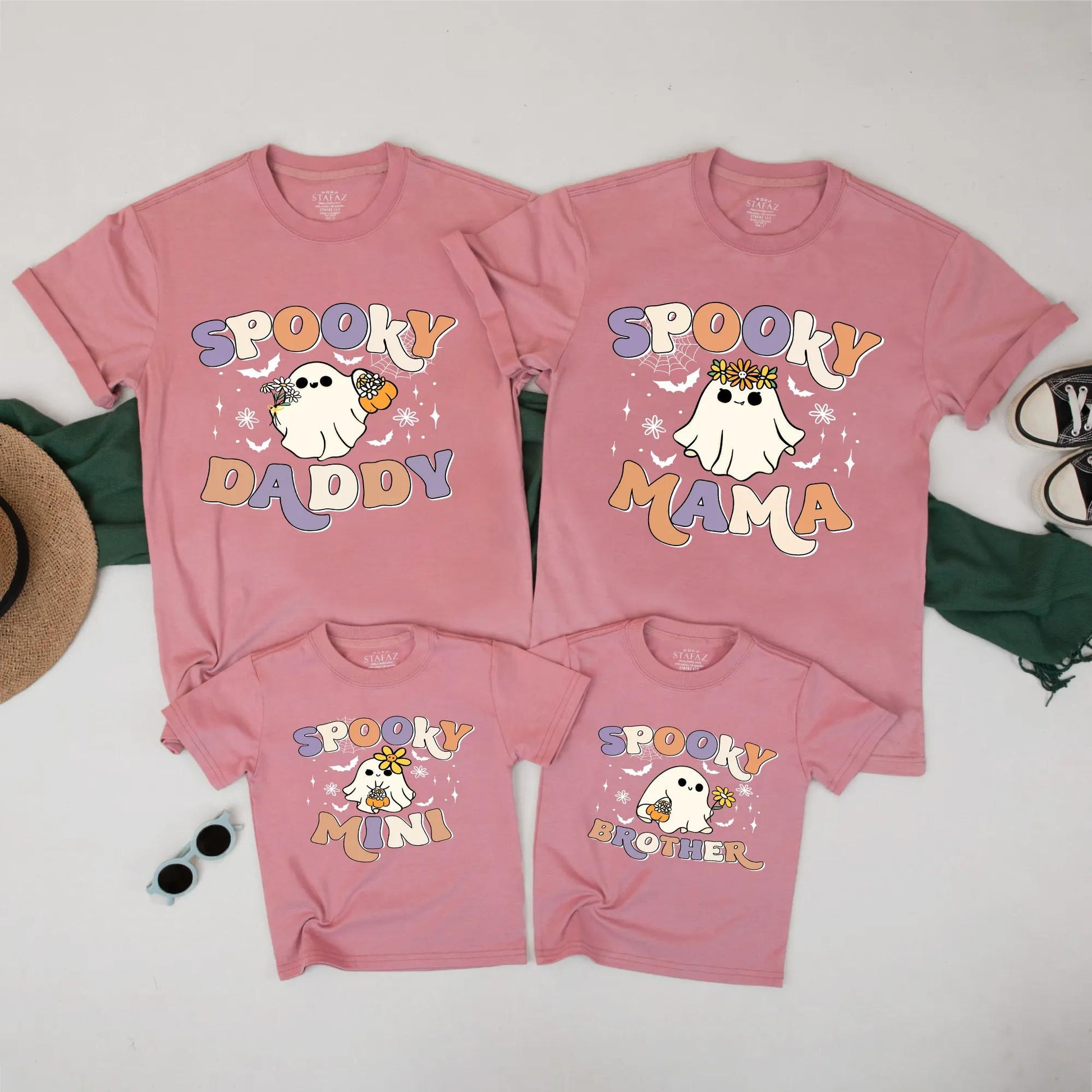Spooky Family Halloween Matching Shirts, Cute Ghost Fall Outfits for Daddy, Mama, Brother, Mini Boo Crew Tees, Retro Design