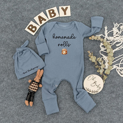 Homemade Rolls & First Thanksgiving Baby Bodysuit and Hat Set Cute Cartoon Cinnamon Roll Outfit Natural Pregnancy Reveal Gift