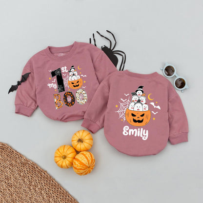 My 1st Boo Baby Romper Personalized with Little Ghost Pumpkin Halloween Outfit for Baby Girl Emily Custom Name Cute Fall Bodysuit