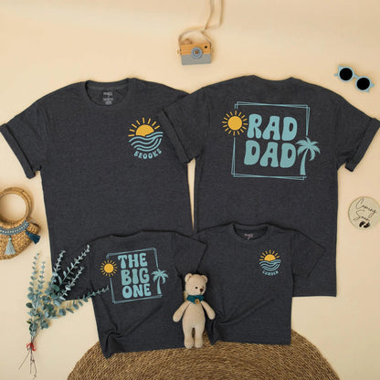 Matching The Big One Birthday Shirt, Beach Surf 1st Birthday Outfit for Baby Boy, Summer Party, Sun & Waves Design, Rad Dad