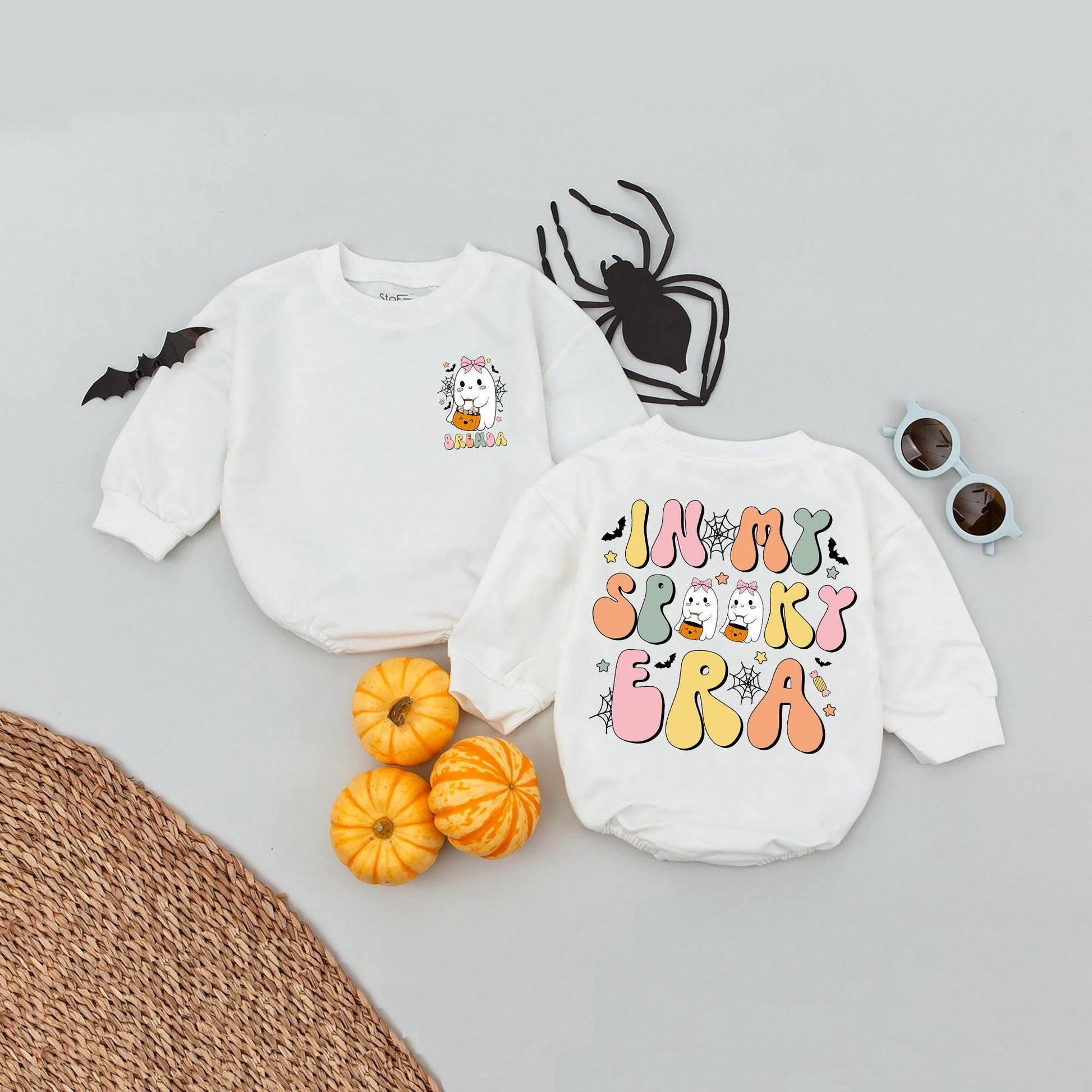 Custom Name Spooky Era Baby Romper: My First Halloween Outfit, Ghost Pumpkin Costume, Cute Personalized Bodysuit, October Fall Clothes (138 chars)