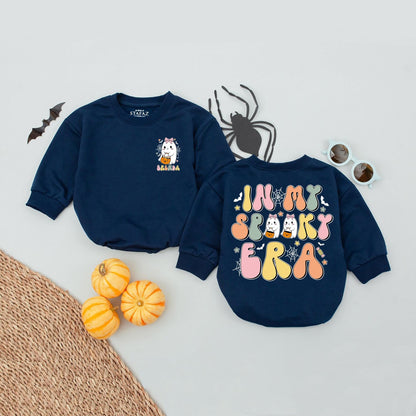 Custom Name Spooky Era Baby Romper: My First Halloween Outfit, Ghost Pumpkin Costume, Cute Personalized Bodysuit, October Fall Clothes (138 chars)