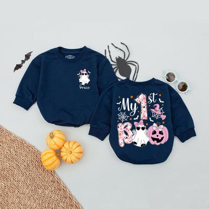 Custom Grace Ghost Romper My 1st Boo Baby Bodysuit Cute Halloween Outfit First Birthday Gift