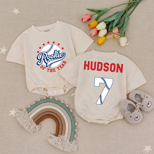 Custom Rookie of the Year Baseball Birthday Romper Personalized Name Baby Sports First Birthday Party Outfit Cute Rookie Bodysuit