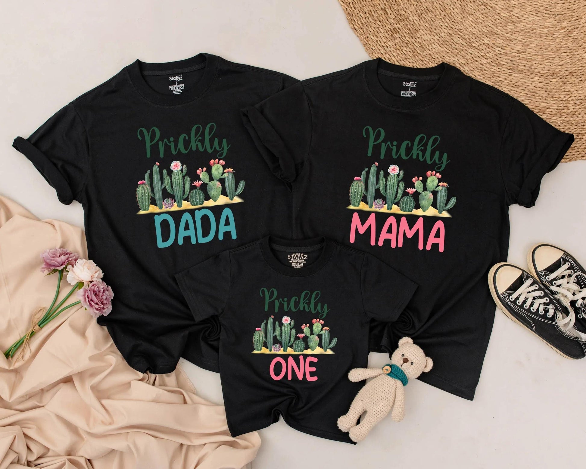 Prickly ONE Cactus 1st Birthday Shirt, Matching Family Outfit, Cute First Birthday Gift, Green & Pink Cactus Theme Party, Personalized Baby Tee 137 chars
