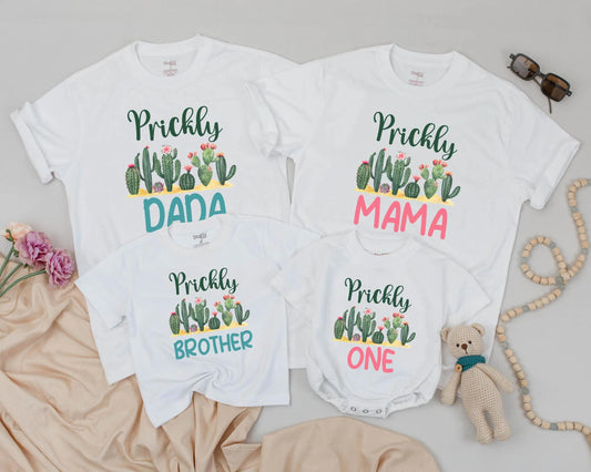 Prickly ONE Cactus 1st Birthday Shirt, Matching Family Outfit, Cute First Birthday Gift, Green & Pink Cactus Theme Party, Personalized Baby Tee 137 chars