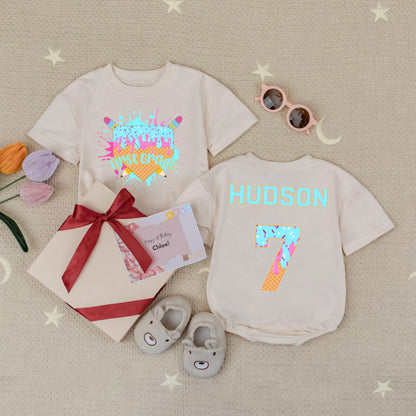 Personalized Ice Cream Drip First Grade Romper Outfit, Back to School Baseball Tee, Custom Name Hudson 7 Kids Shirt, 1st Day Outfit, Baby Romper 