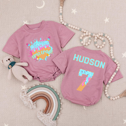 Personalized Ice Cream Drip First Grade Romper Outfit, Back to School Baseball Tee, Custom Name Hudson 7 Kids Shirt, 1st Day Outfit, Baby Romper 