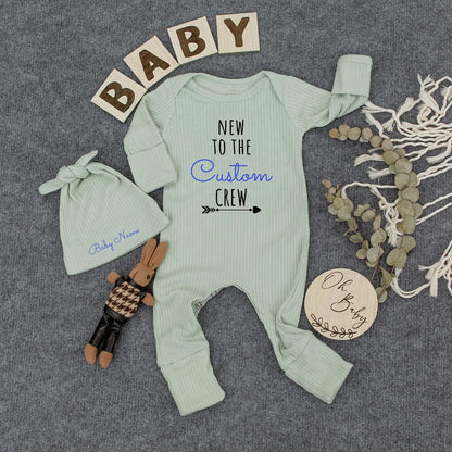 Custom New to the Crew Baby Bodysuit Modern Neutral Outfit Personalized with Name for Baby Shower Gift